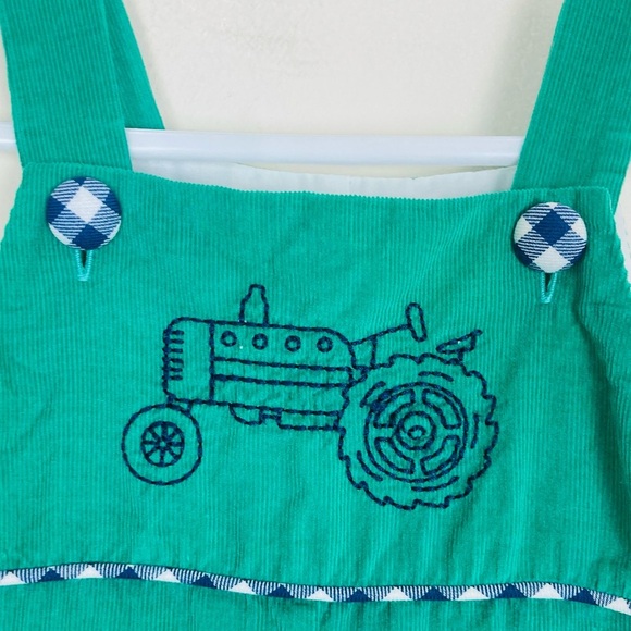 Shrimp and Grits green corduroy tractor motif overalls. Size 6 months - Picture 2 of 6